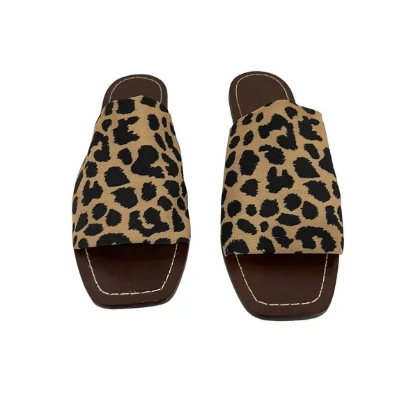 Loeffler Randall Daria Stretch Square Toe Slides In Leopard Dark Brown Size 10 - Picture 8 of 13